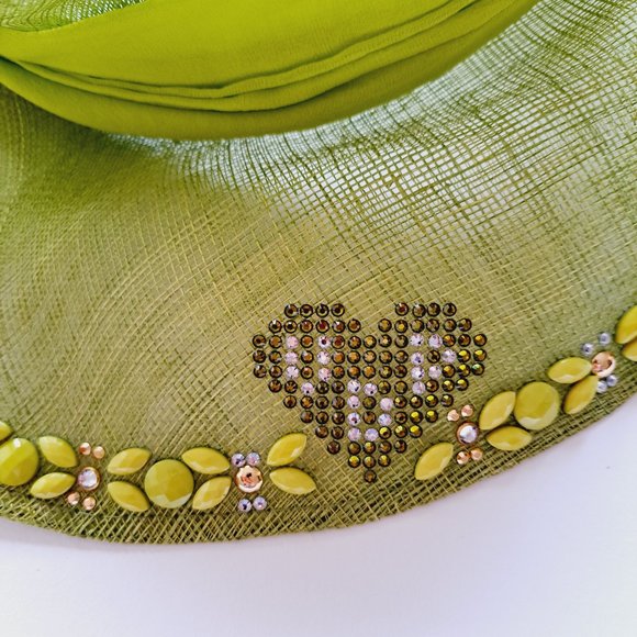 VDP Women's Italian Straw Silk Summer Beach Green Hat - Picture 4 of 15